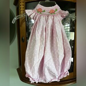 Girls Bailey Boys Smocked Turtle Pink Polka Dot Bubble Suit Size 18mo.